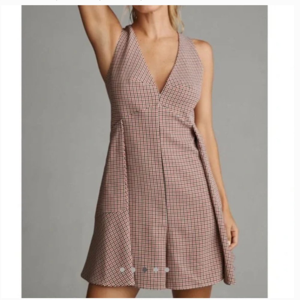 SOLD Anthropologie Mare Mare Houndstooth Tweed Romper NWT in Red & Black Large - Picture 3 of 16
